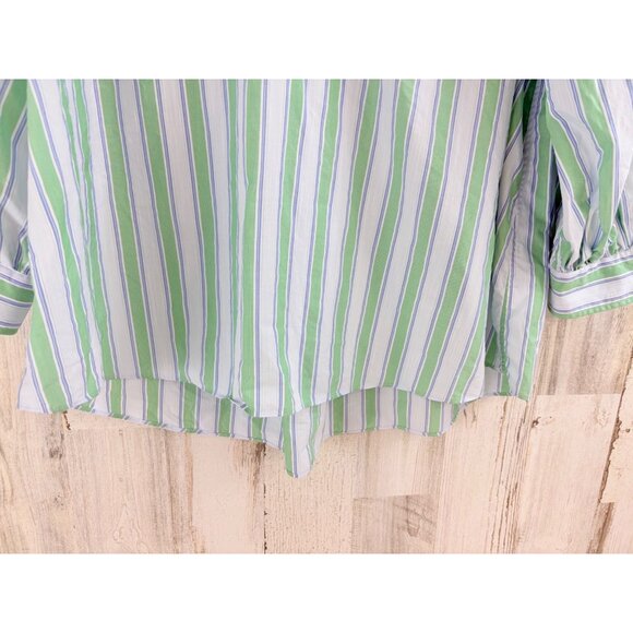 Ann Mashburn Sz XL Geraldine Popover Shirt Green Blue Stripe Poplin - Picture 3 of 16